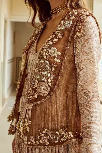 Beige printed silk gown
