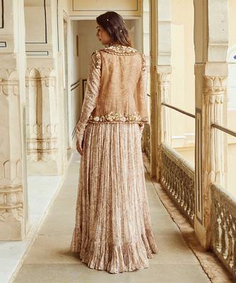 Beige printed silk gown 5