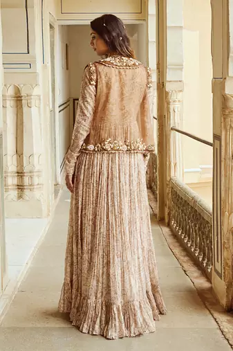 Beige printed silk gown