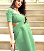 Parrot Colour Soft Georgette Plating Saree With Embroidery Blouse