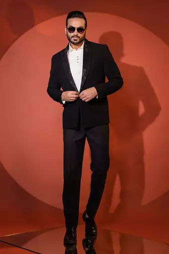 Black stretch blazer set