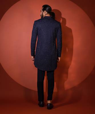 Blue mid length achkan set 5
