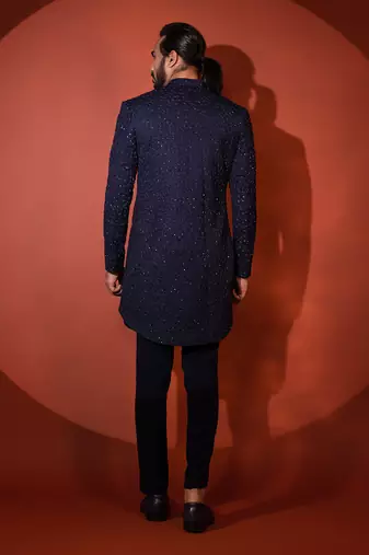Blue mid length achkan set