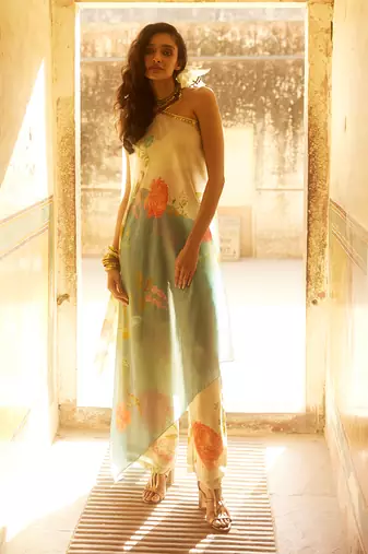 Multicolor Silk Tunic Set
