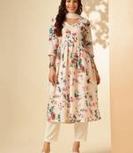 White Digital Print Cotton Rayon Fabric Straight Kurta Pant and Dupatta Set