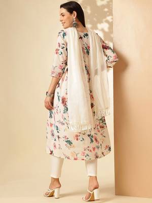 White Digital Print Cotton Rayon Fabric Straight Kurta Pant and Dupatta Set 2