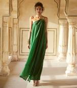 Emerald green habutai silk one-shoulder maxi dress