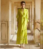 Yellow silk organza embroidery floral flower vintage maxi dress