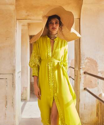 Yellow silk organza embroidery floral flower vintage maxi dress 4
