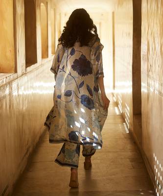 Ivory and blue floral printed jacket set 3