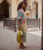 Ivory habutai printed floral pearl embroidered dress