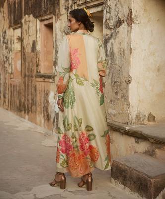 Ivory and multicoloured pastel floral printed jacket set 5