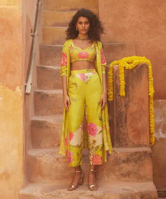 Lime yellow printed jacket set 1