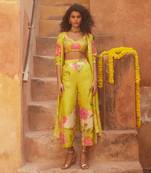Lime yellow printed jacket set