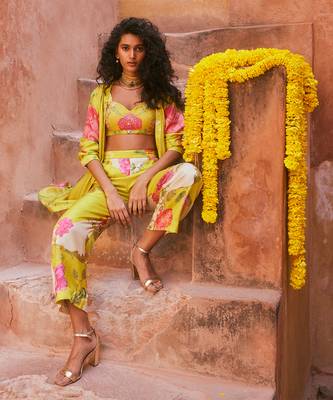 Lime yellow printed jacket set 2