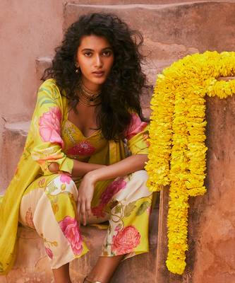 Lime yellow printed jacket set 3