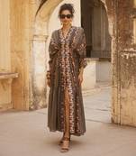 Black habutai printed kaftan with inner