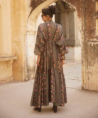 Black habutai printed kaftan with inner 3