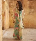 Ivory & ice blue habutai floral printed co-ord set