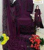 Wine embroidered faux georgette semi stitched salwar suit