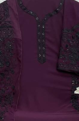 Wine embroidered faux georgette semi stitched salwar suit 2