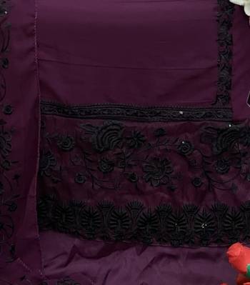 Wine embroidered faux georgette semi stitched salwar suit 3