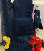 Teal green embroidered faux georgette semi stitched salwar suit