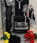 Black embroidered faux georgette semi stitched salwar suit