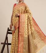 Yellow Zari Woven Design Faux Banarasi Pure Cotton Saree