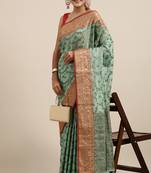 Sea Green Zari Woven Design Faux Banarasi Pure Cotton Saree