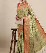 Green Zari Woven Design Faux Banarasi Pure Cotton Saree