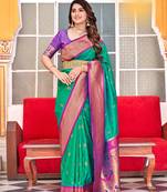 Teal Green Designer Weaving Soft silk blend Saree With Blouse