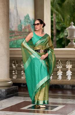 Green Designer Weaving Tissue Saree With Blouse 1