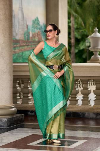 Green Designer Weaving Tissue Saree With Blouse