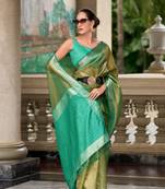 Green Designer Weaving Tissue Saree With Blouse