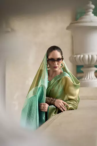 Green Designer Weaving Tissue Saree With Blouse