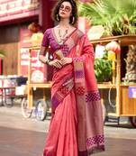 Peach Designer Weaving silk blend Saree With Blouse