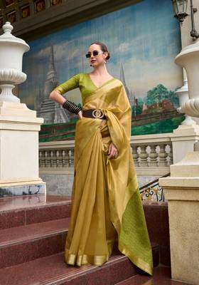 Green Designer Weaving Tissue Saree With Blouse 1