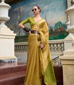Green Designer Weaving Tissue Saree With Blouse