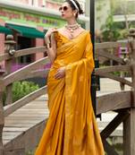 Yellow Designer Weaving Satin Saree With Blouse