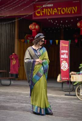 Green Designer Weaving silk blend Saree With Blouse 2