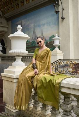 Green Designer Weaving Tissue Saree With Blouse 2