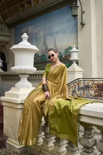 Green Designer Weaving Tissue Saree With Blouse