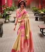 Cream Designer Weaving silk blend Saree With Blouse