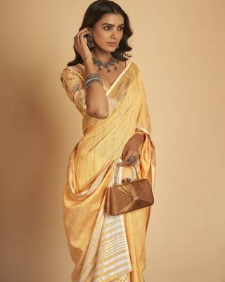 Orange plain linen saree with blouse 8