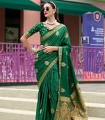 Green Designer Weaving Satin Saree With Blouse