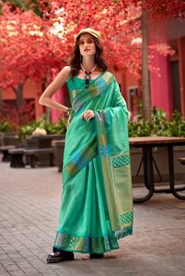Light Green Designer Weaving silk blend Saree With Blouse 1
