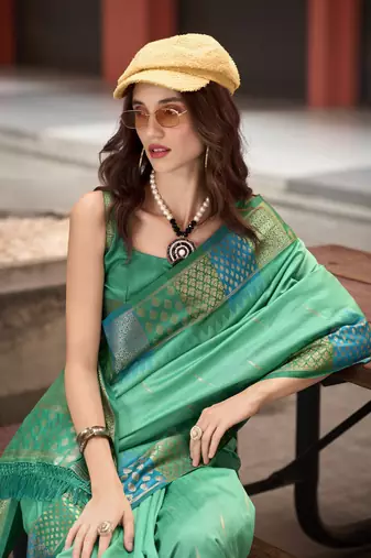 Light Green Designer Weaving silk blend Saree With Blouse