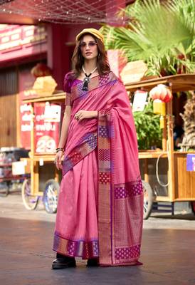 Pink Designer Weaving silk blend Saree With Blouse 1