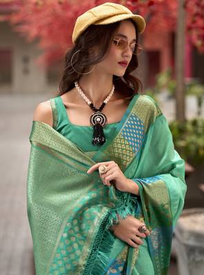 Light Green Designer Weaving silk blend Saree With Blouse 3